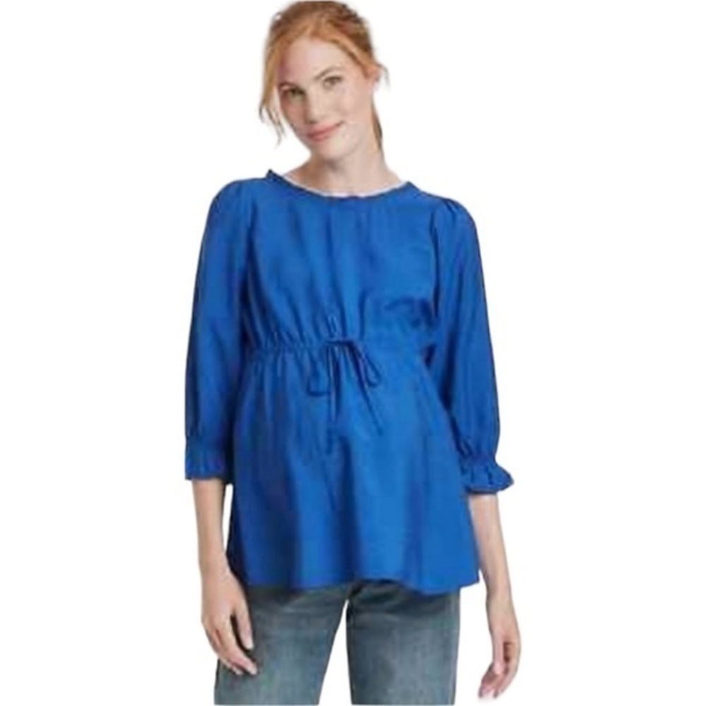 ISABEL MATERNITY ROYAL BLUE FRONT TIE LONG SLEEVE BLOUSE TOP L